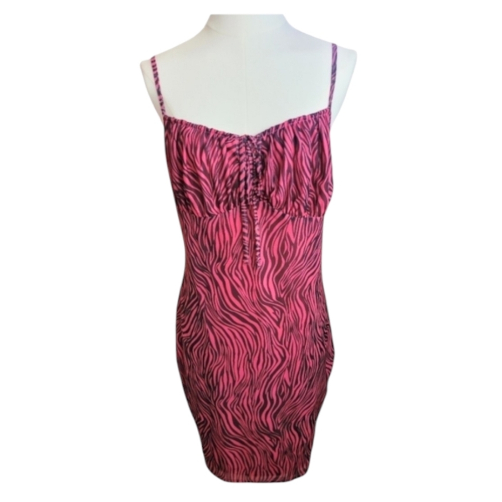 Shein Pink and Black Zebra Print Keyhole Slip Sheath Mini Dress Size XL